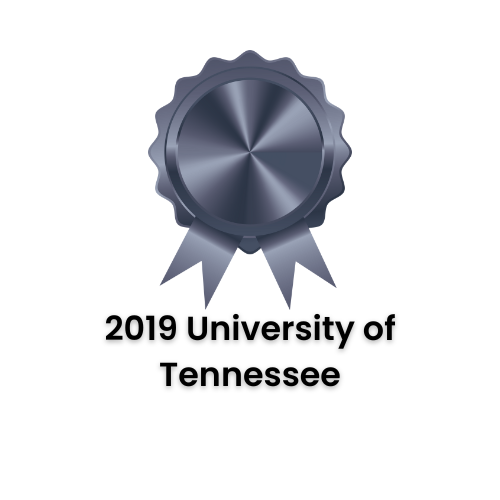 2019 University of Tennessee award badge with a silver rosette and two ribbons.