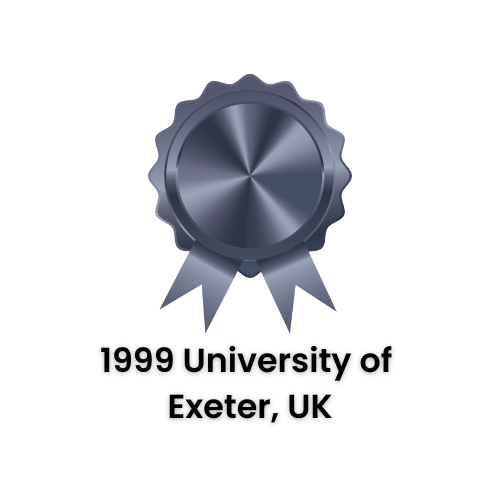 Silver medal with ribbons. Awarded by the University of Exeter, UK, in 1999.