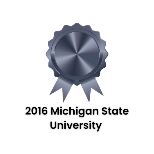 2016 Michigan State University silver award with ribbons.