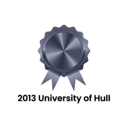Silver award badge with ribbon, University of Hull, 2013.