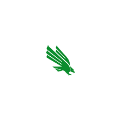 Green eagle logo of the University of North Texas, angled downward on a white background.