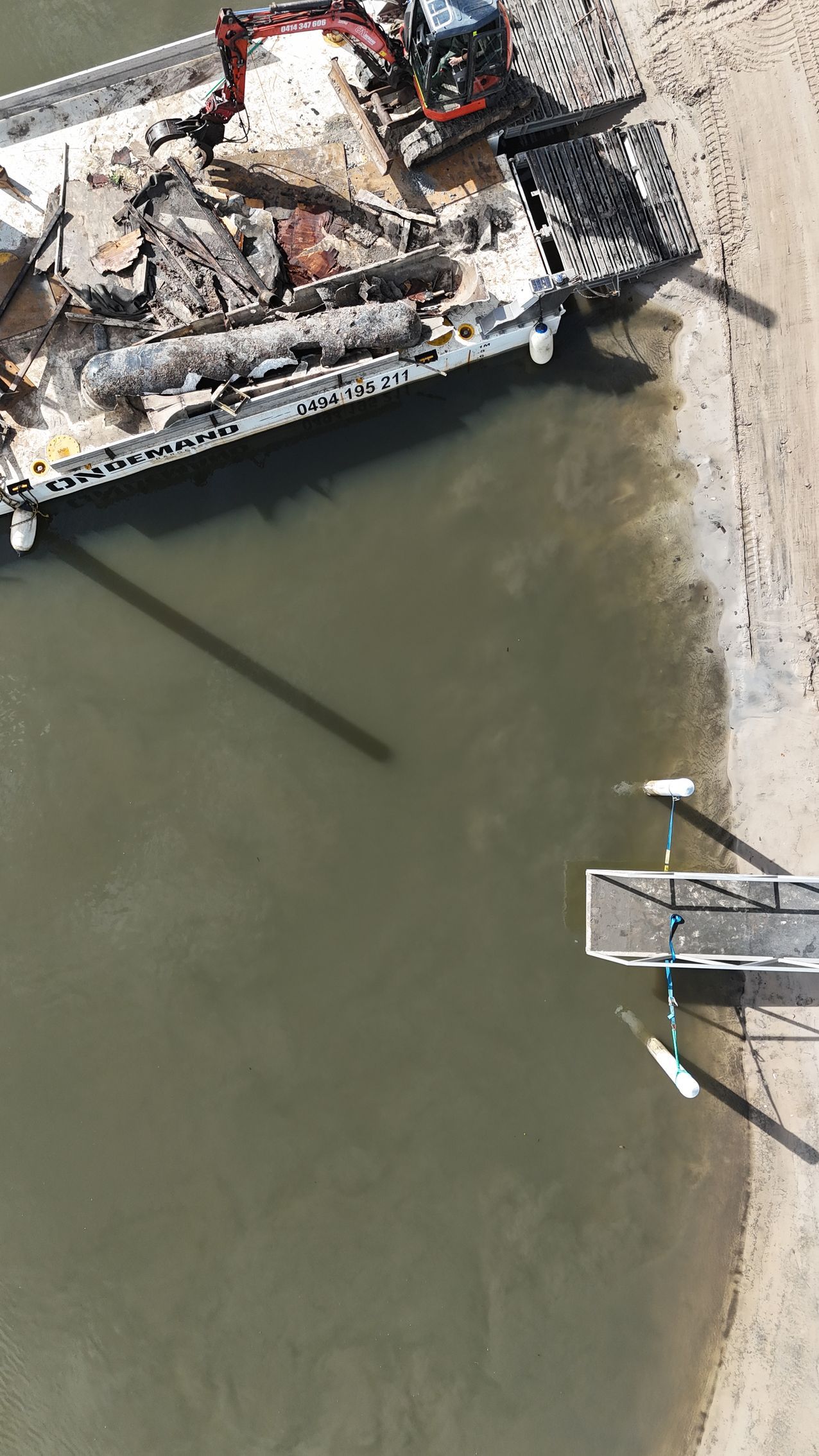 Construction Barge With Excavator — On Demand Diggers and Demolitions in Molendinar, QLD