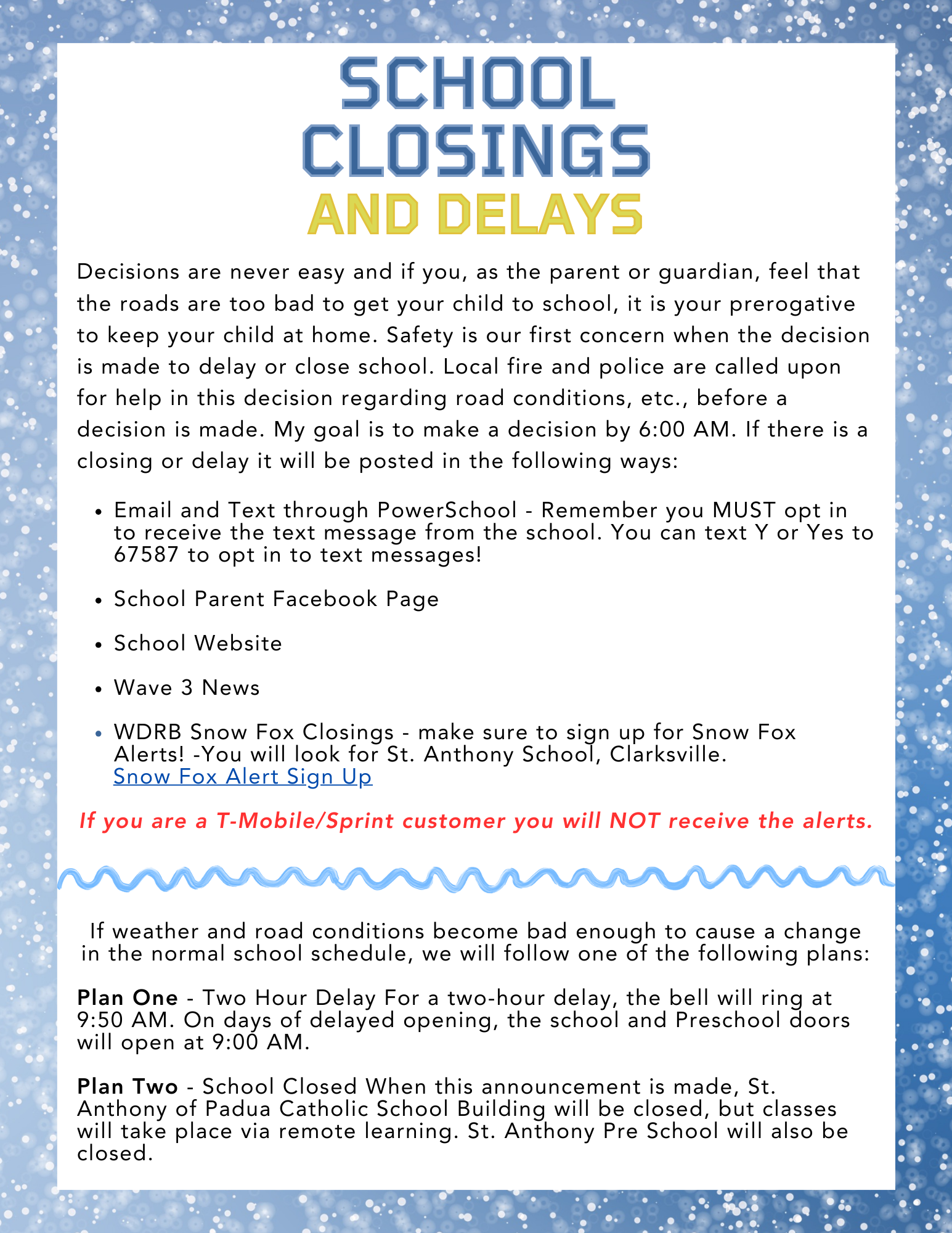 School Closings and Delays