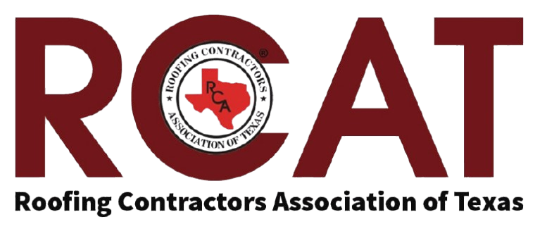 RCAT logo with a Texas outline in a circle and the words "Roofing Contractors Association of Texas" below.