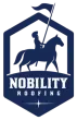 Blue logo: knight on horse holding flag above “Nobility Roofing.”