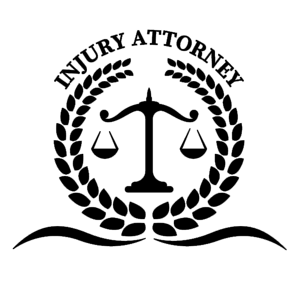 Logo: Black scales of justice inside a laurel wreath, with 