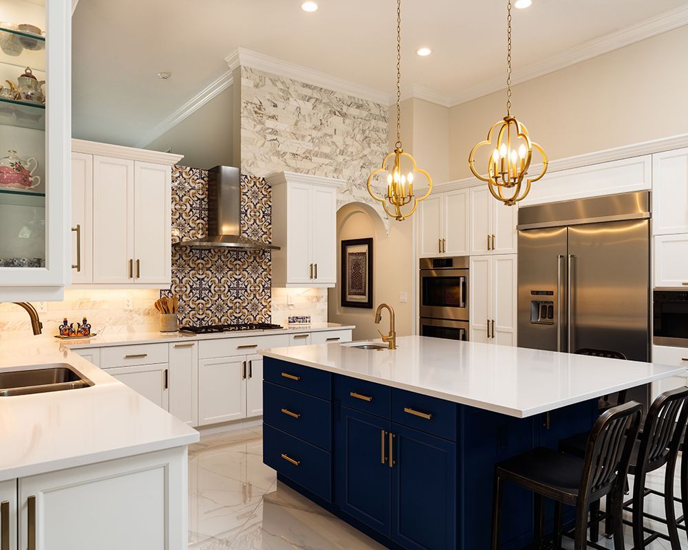 Kitchen with Blue Cabinet Countertop