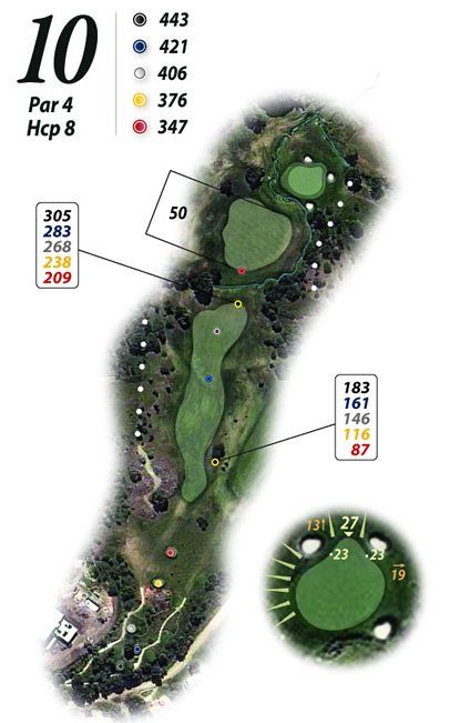Un mapa de un campo de golf con el número 10.