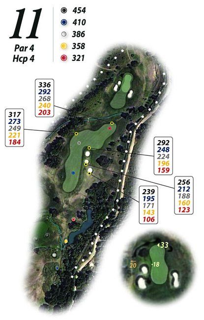 Un mapa de un campo de golf con el número 11.