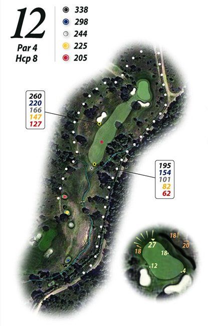 Un mapa de un campo de golf con el número 12.