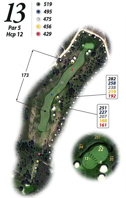 Un mapa de un campo de golf con el número 13.