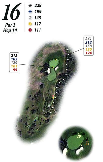 Un mapa de un campo de golf con el número 16.
