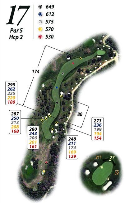 Un mapa de un campo de golf con el número 17.