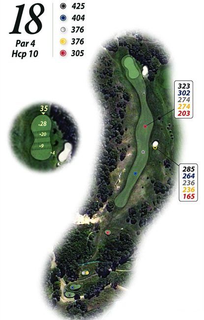 Un mapa de un campo de golf con el número 18.