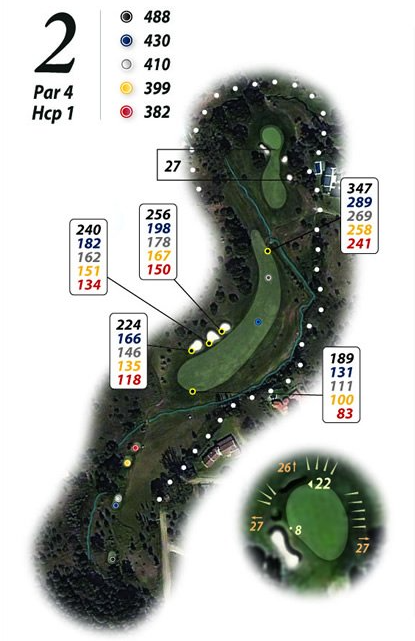 Un mapa de un campo de golf con el número 2