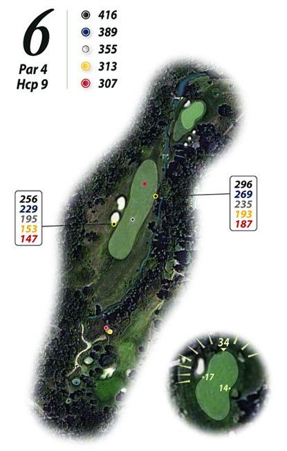 Un mapa de un campo de golf con el número 6.
