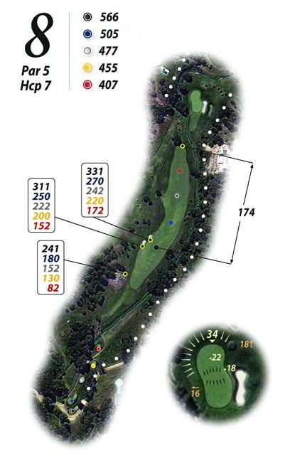 Un mapa de un campo de golf con el número 8.