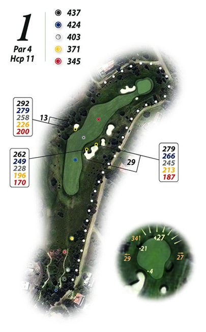 Un mapa de un campo de golf con el número 1.