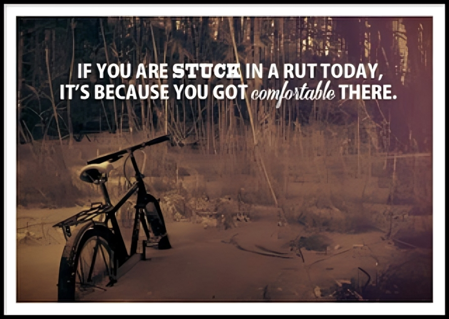 A bicycle in snow with text: 