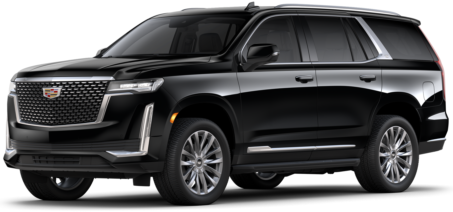 A black cadillac escalade is shown on a white background.