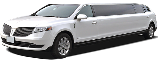 A white limousine is parked on a white background.