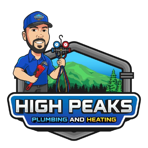 A logo for a plumbing and heating company called high peaks plumbing and heating.