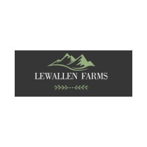 Lewallen Farms logo with green mountain graphic on a dark background