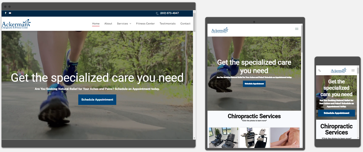 A screenshot of a website on a computer , tablet , and cell phone.