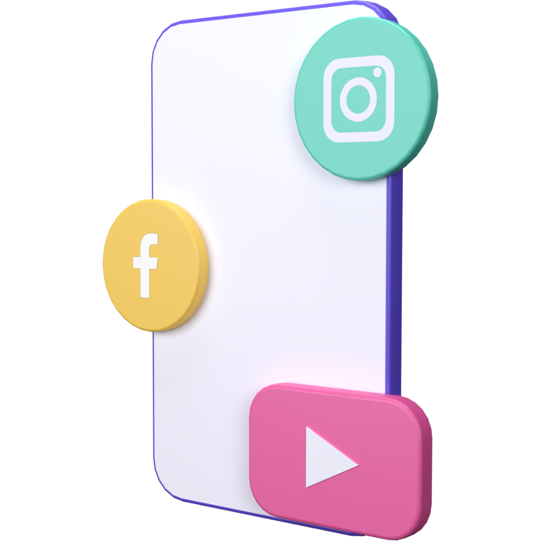 A 3d illustration of a cell phone with social media icons on it.