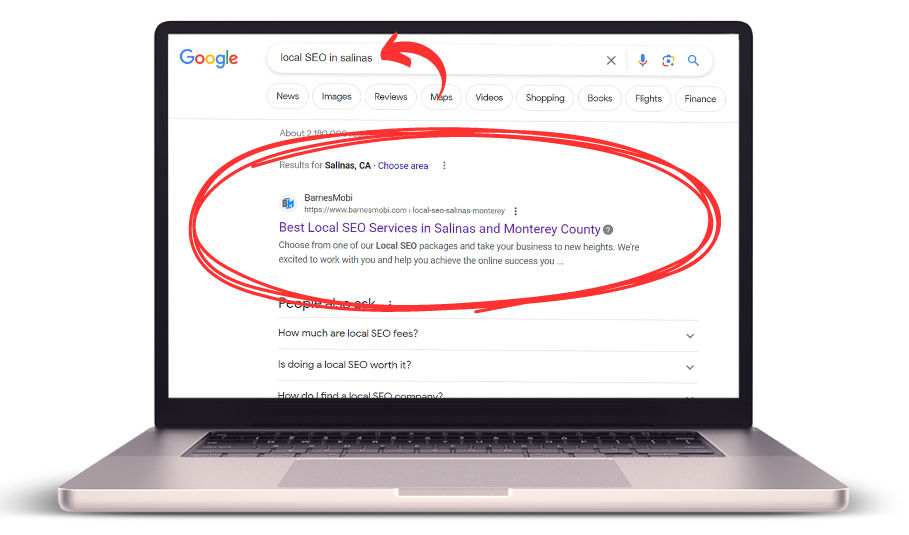 BarnesMobi Local SEO 1st Page of Google Pic.