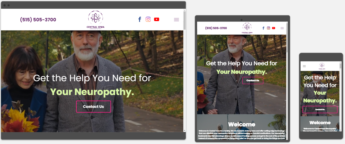 A screenshot of a website on a computer , tablet , and cell phone.