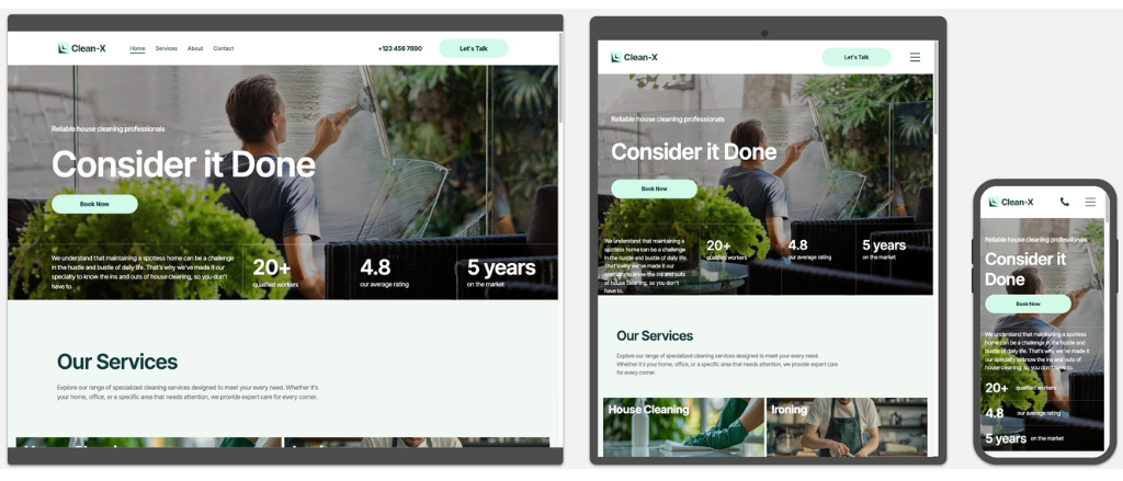 A screenshot of a website on a tablet and a phone.