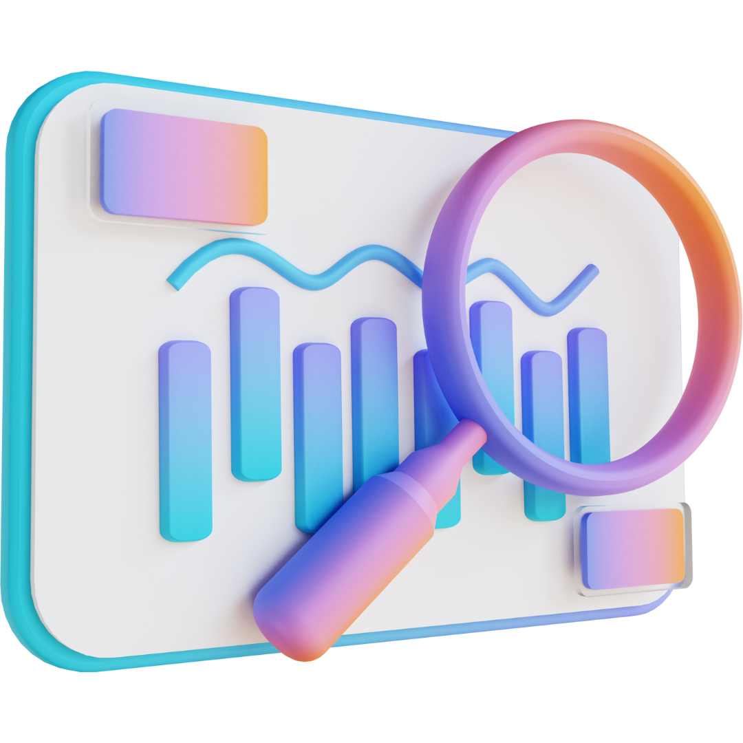 A magnifying glass is looking at a graph on a whiteboard.