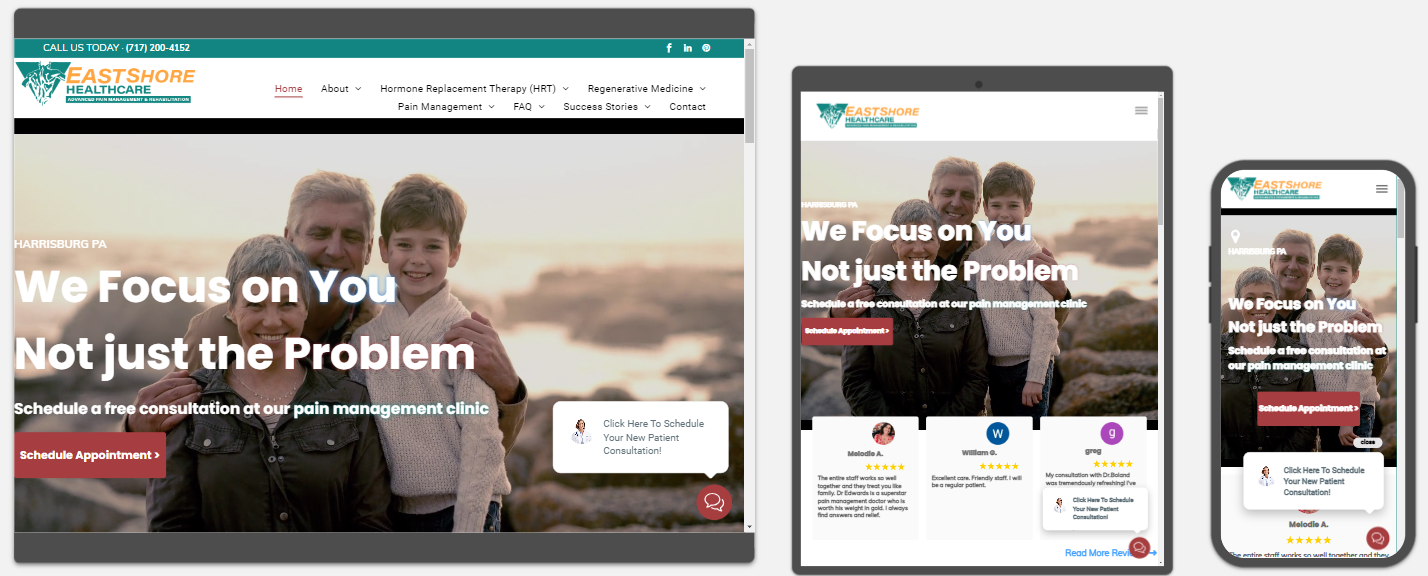 A screenshot of a website on a tablet , phone , and computer.