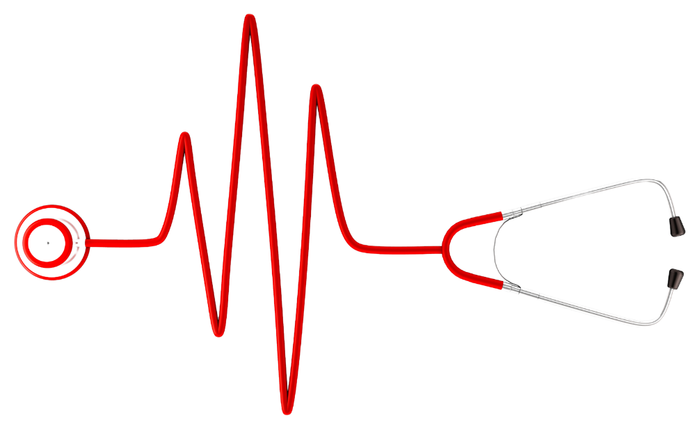 A red stethoscope with a heartbeat line coming out of it.