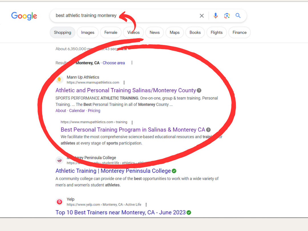 Best Athletic Training 1st Page of Google Pic