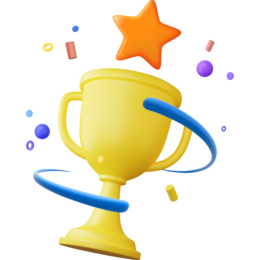 A yellow trophy with a star on top of it