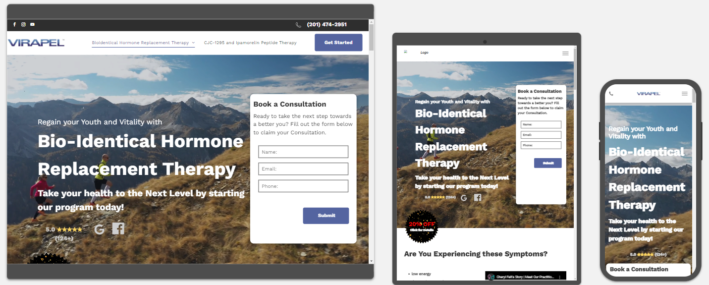 Virapel Bio website is displayed on a computer, tablet, and cell phone.