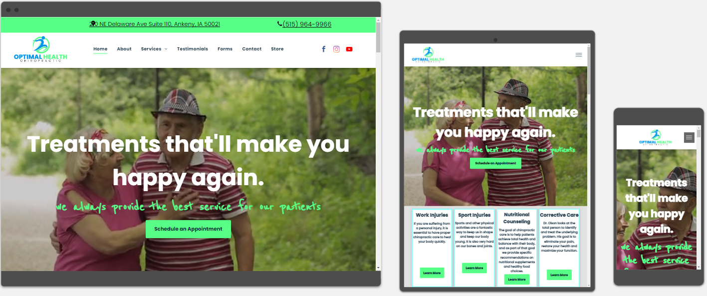 A screenshot of a website on a computer , tablet , and cell phone.