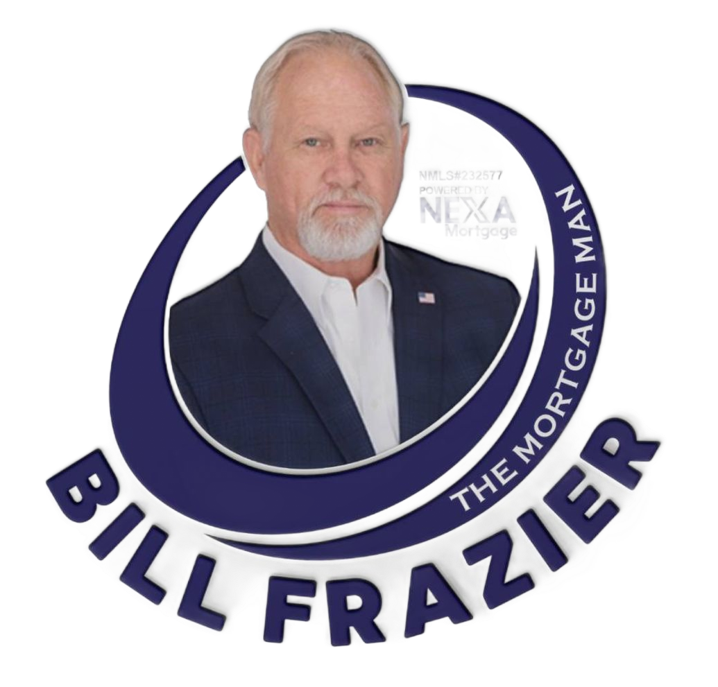 Bill Frazier, The Mortgage Man, in a blue and white logo.