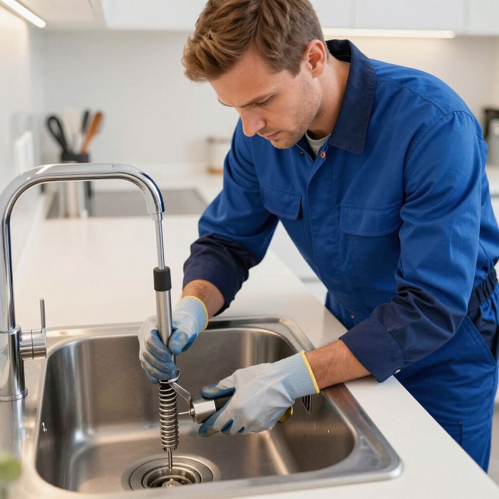 plumber performing drain cleaning in kitchen sink Rancho Cucamonga CA