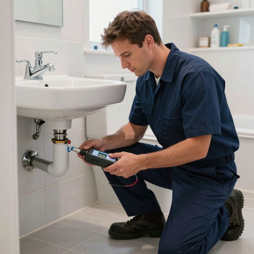 plumber checking for water leak under sink in Rancho Cucamonga CA
