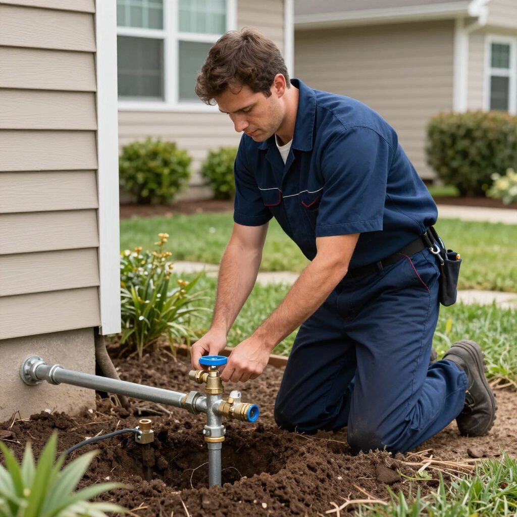 plumber installing gas line outside home in Rancho Cucamonga CA