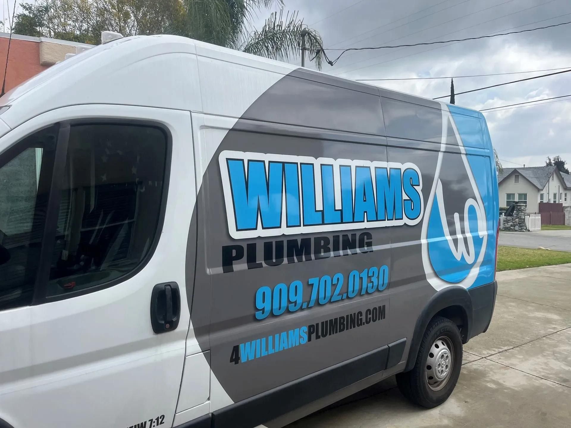 Williams Plumbing service van ready for plumbing repair and leak detection services in Rancho Cucamonga CA