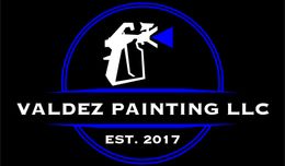 Logo for Valdez Painting LLC, featuring a white spray gun icon with blue spray