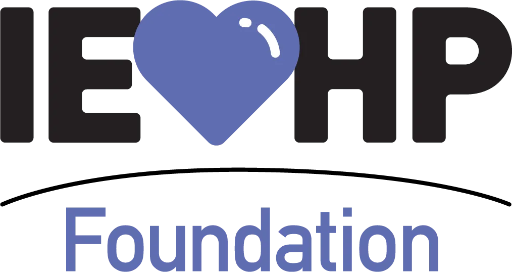 IE heart HP Foundation logo. Black letters 