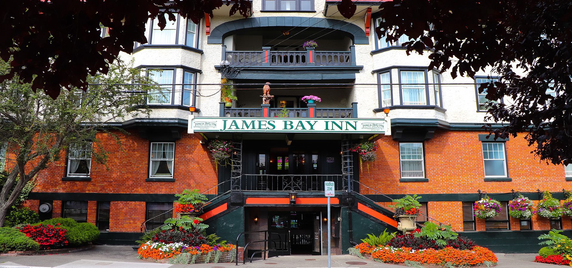 Front of the James Bay Inn Hotel located in Victoria, B.C on Vancouver, Island.