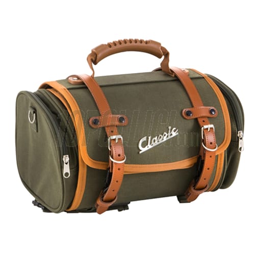 borsa Vespa verde militare con fibbie in cuoio
