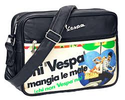 borsa a tracolla Vespa nera con scritte