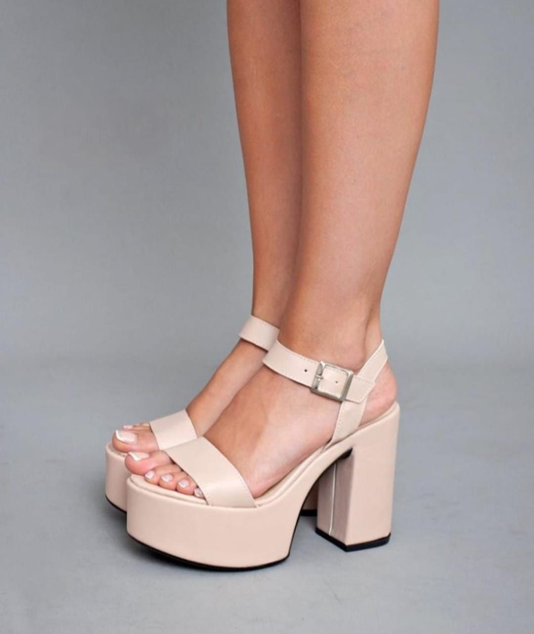 Sandalias color nude, plataforma de 5 cm, taco de 10 cm